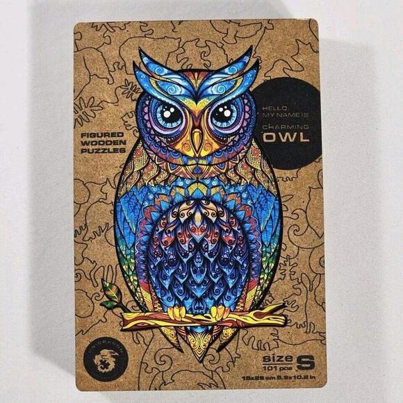 Other - UNIDRAGON Charming Owl Wooden Jigsaw Puzzle Small 5.9 x 10.2 in. 101 Pieces Nice